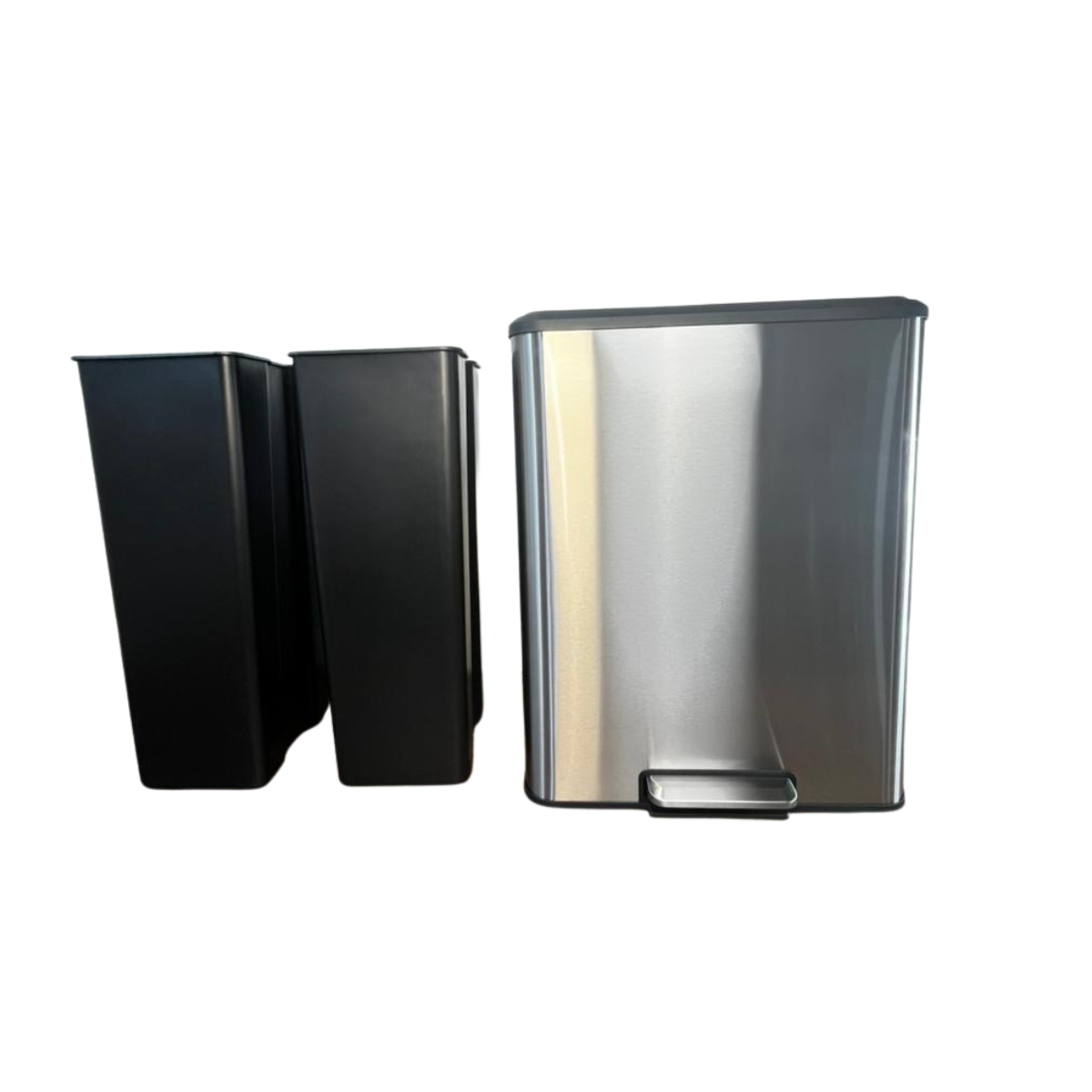 Lixeira de pedal seletiva em aço inox escovado capacidade 60 litros (30+30) - Guimmis