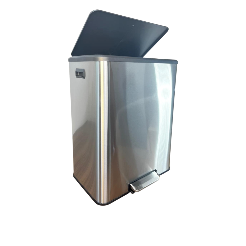 Lixeira de pedal seletiva em aço inox escovado capacidade 60 litros (30+30) - Guimmis
