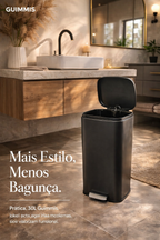 Lixeira Pedal Aco Inox Preta 30 Litros com Balde Interno