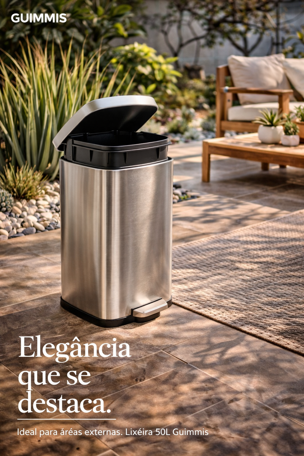Lixeira de pedal em aço inox escovado capacidade 50 litros - Guimmis - Diamante - 20-2012