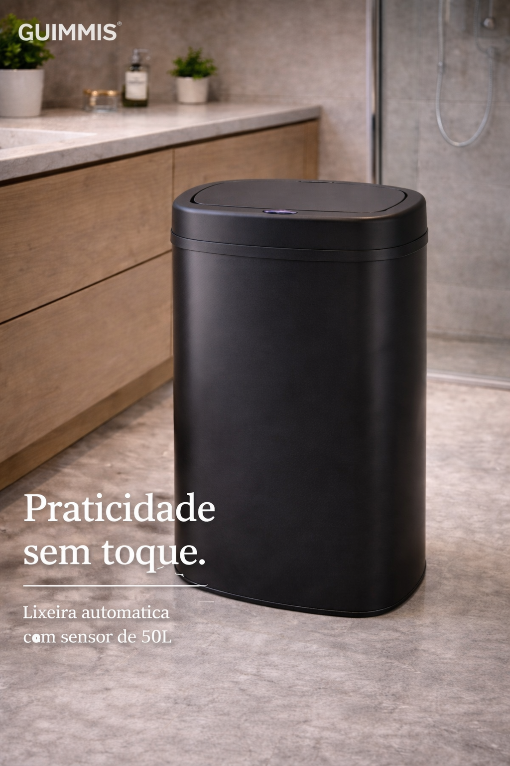 Lixeira automatica em aço inox preto a pilha capacidade 50 litros - Guimmis - Esmeralda - 20-2005