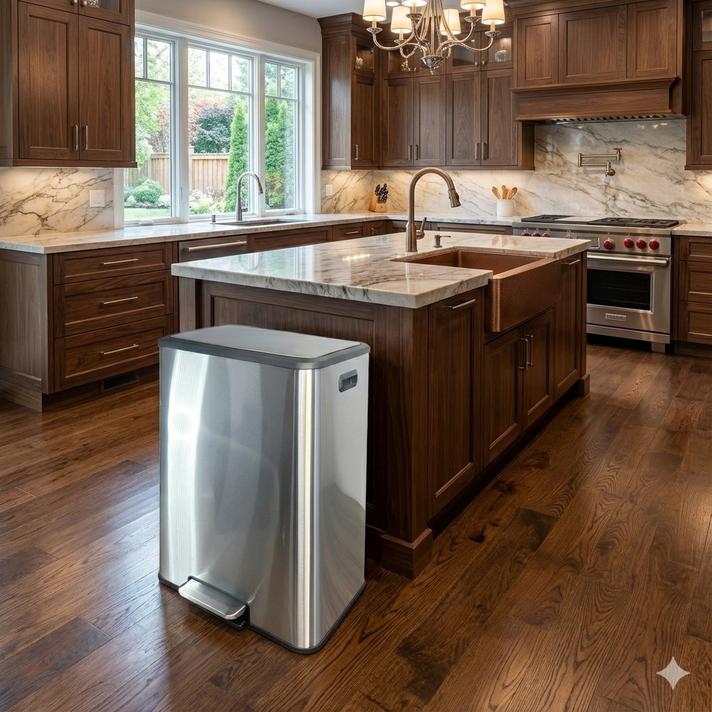 Lixeira de pedal seletiva em aço inox escovado capacidade 60 litros (30+30) - Guimmis