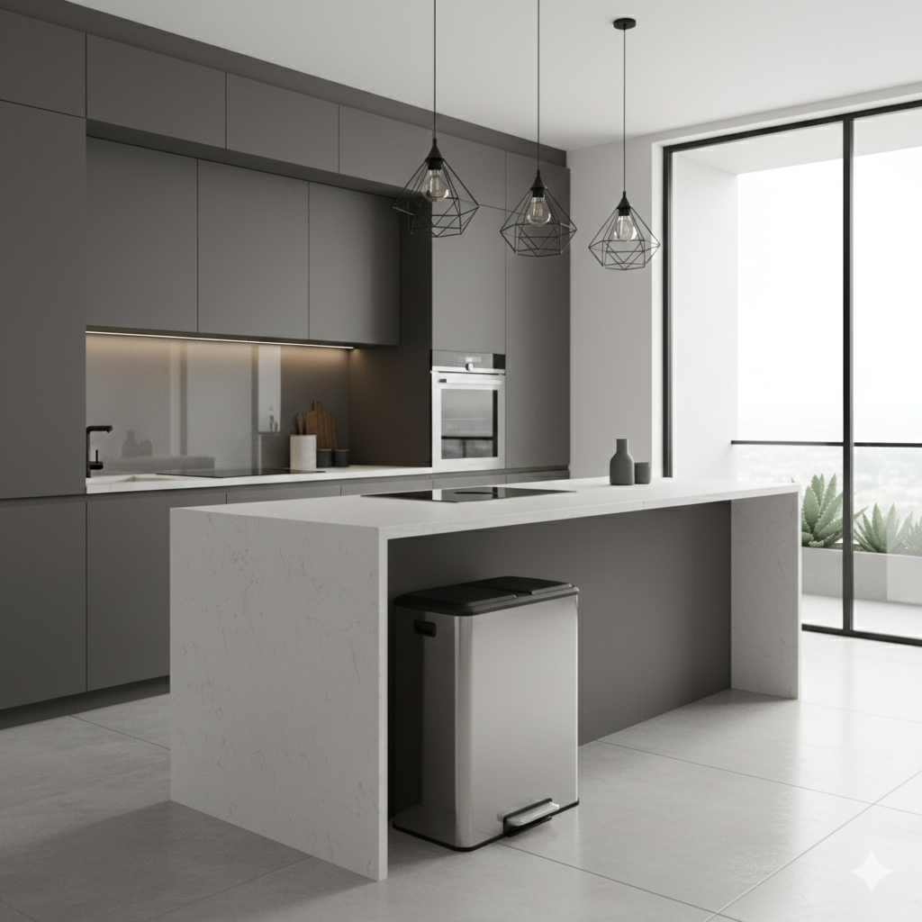 Lixeira de pedal seletiva em aço inox escovado capacidade 60 litros (30+30) - Guimmis